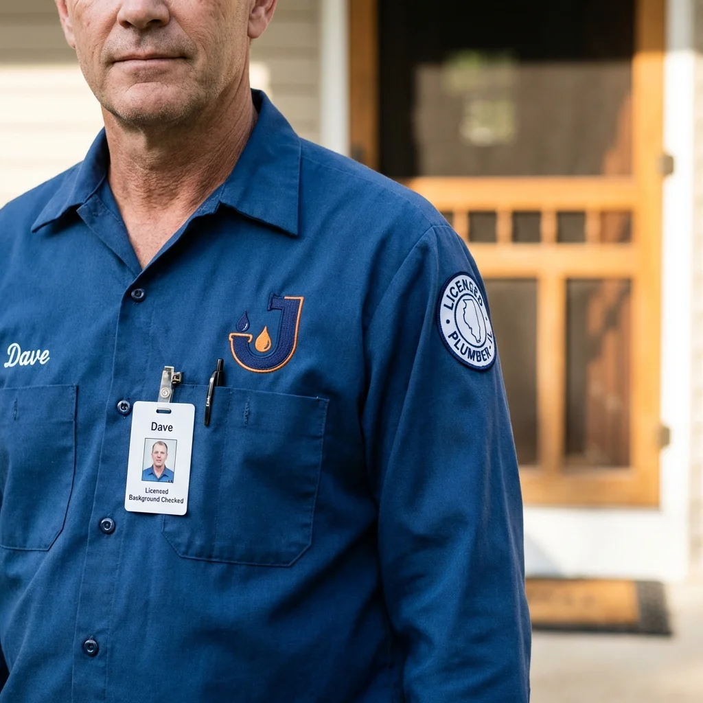 Licensed plumber showing ID badge in Winthrop Harbor, IL