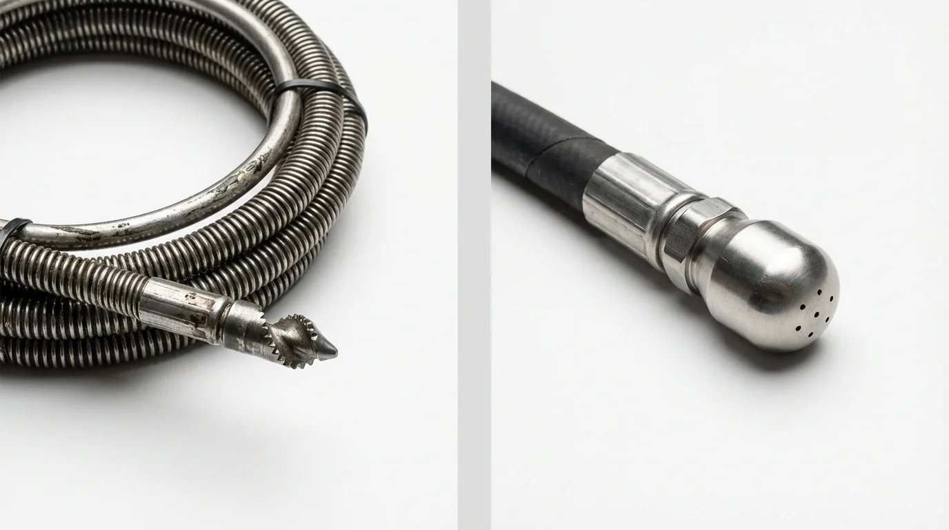 Drain snake cable and hydro jetting nozzle used for drain cleaning in Winthrop Harbor, IL