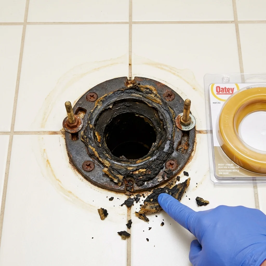 Failed wax ring showing water seepage at the base of a toilet in a Winthrop Harbor, IL home