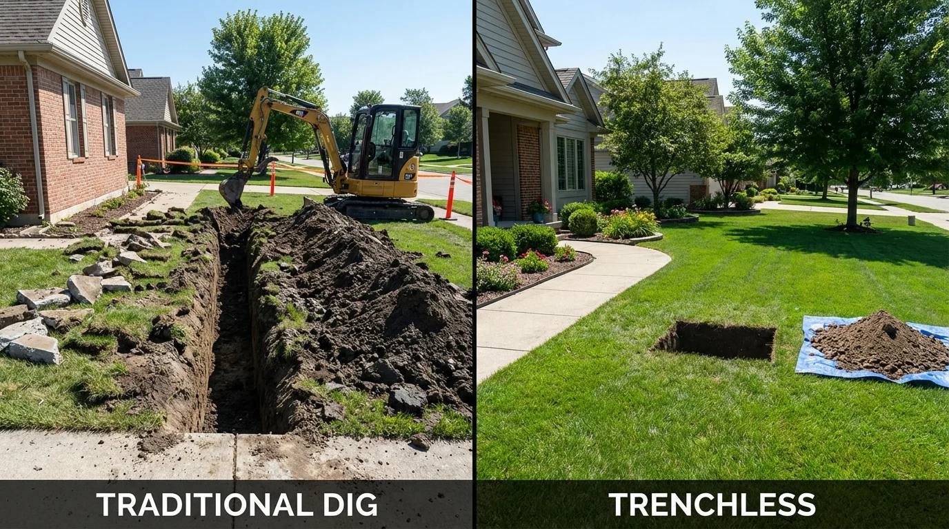 Trenchless sewer repair with minimal yard damage versus traditional excavation in Winthrop Harbor, IL